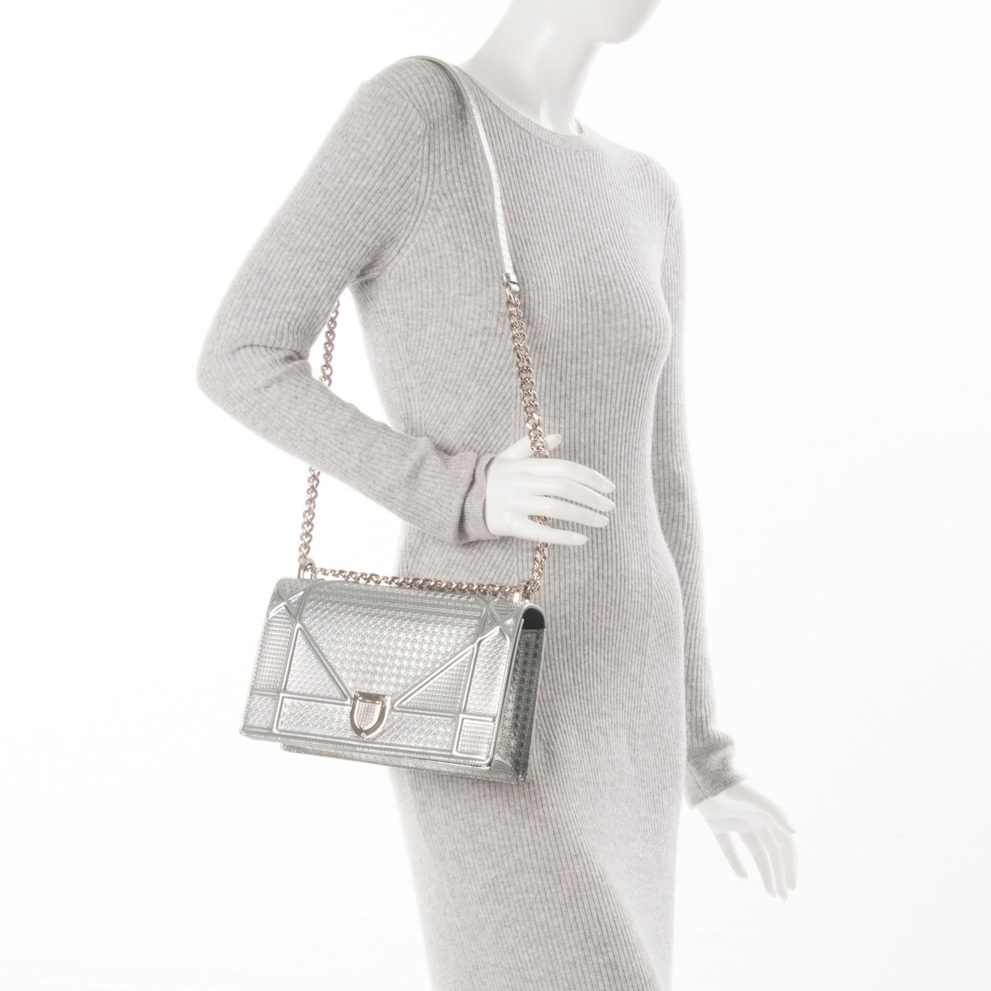 Metallic Patent Micro-Cannage Medium Diorama Flap Bag Silver