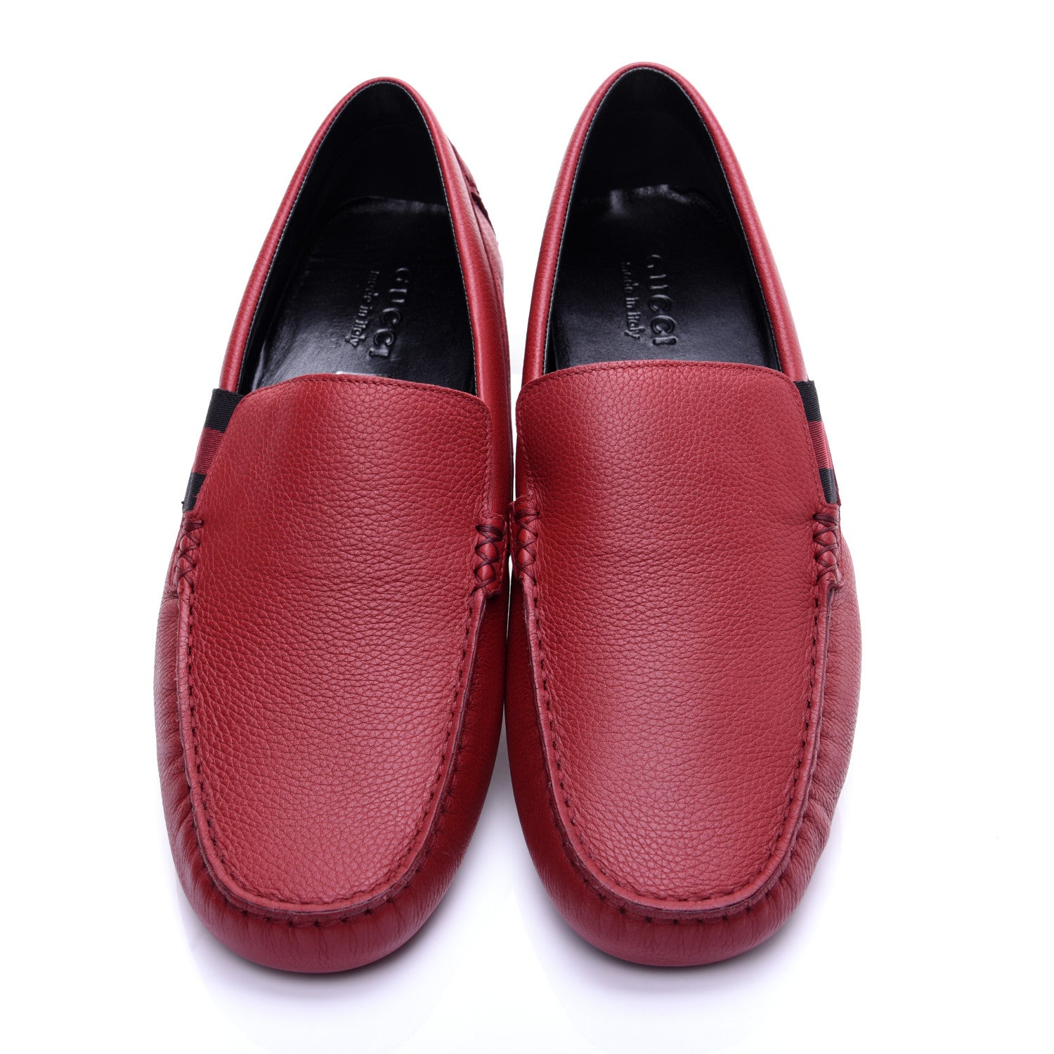 Gucci Calfskin Web Mens Driver Loafers 9 Red 9 of 13