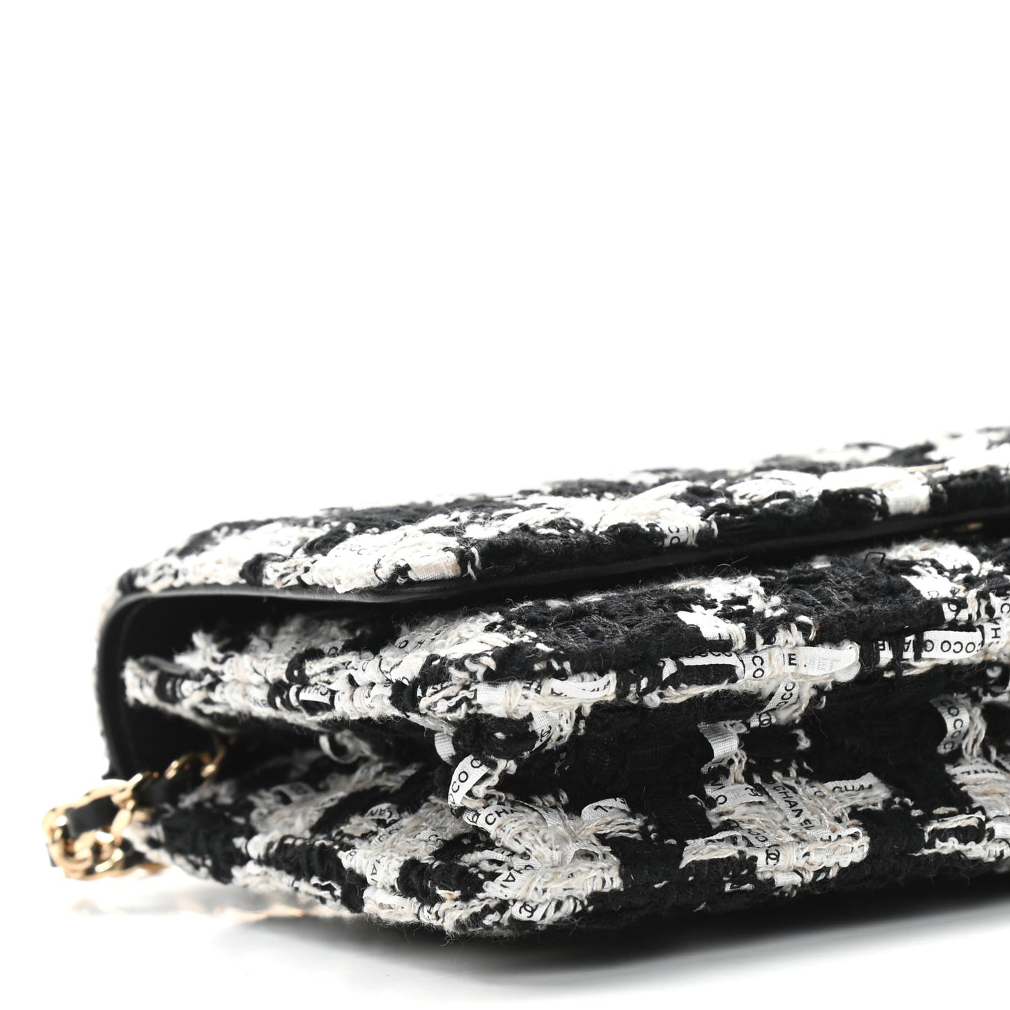 Tweed Quilted Wallet On Chain WOC Black Ecru White