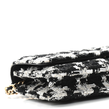 Chanel Tweed Quilted Wallet On Chain WOC Black Ecru White 9 of 11
