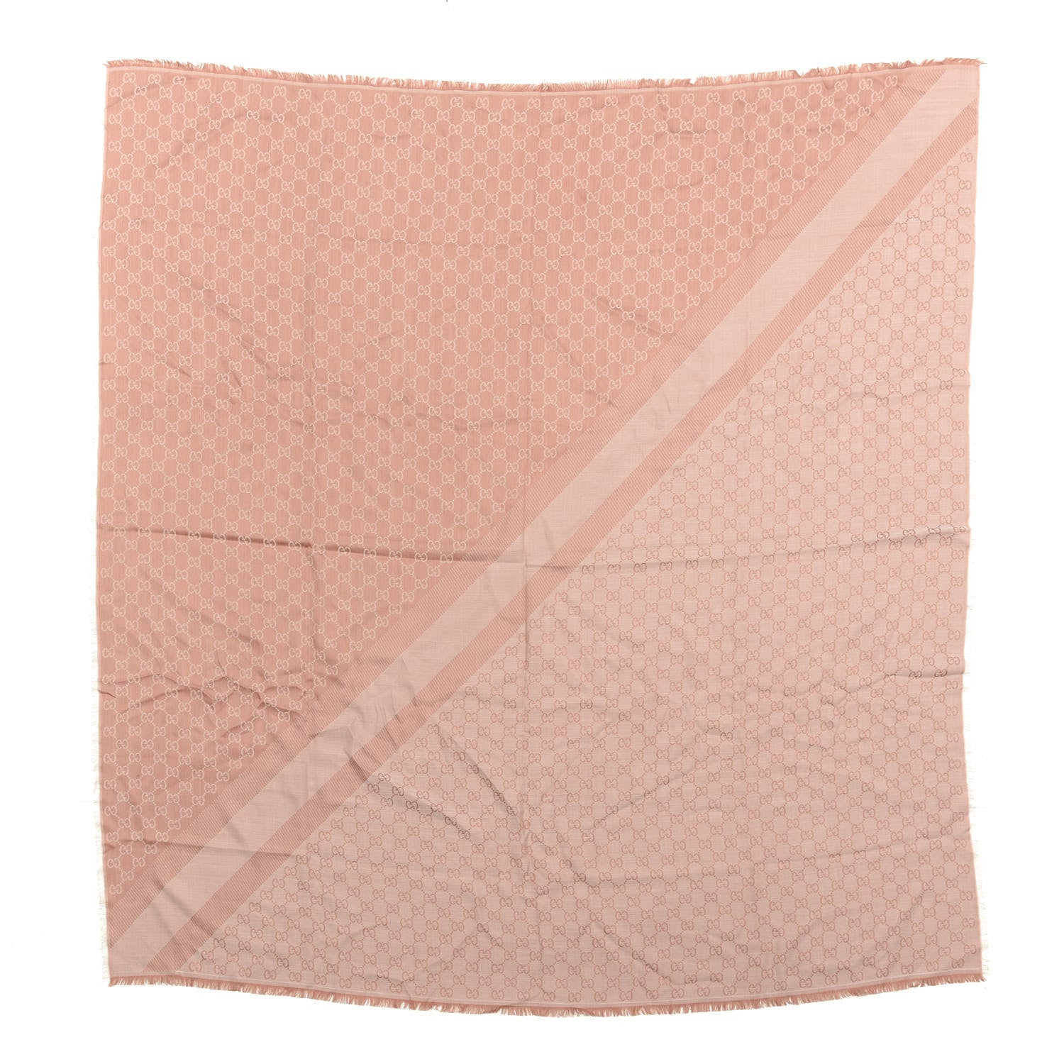 Gucci Wool Silk Monogram GGWeb Fringe Shawl Rose Ivory 1 of 2