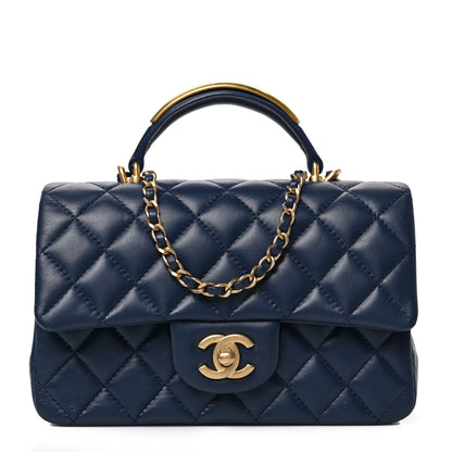 Chanel Lambskin Quilted Mini Metal Top Handle Rectangular Flap Blue 1 of 10