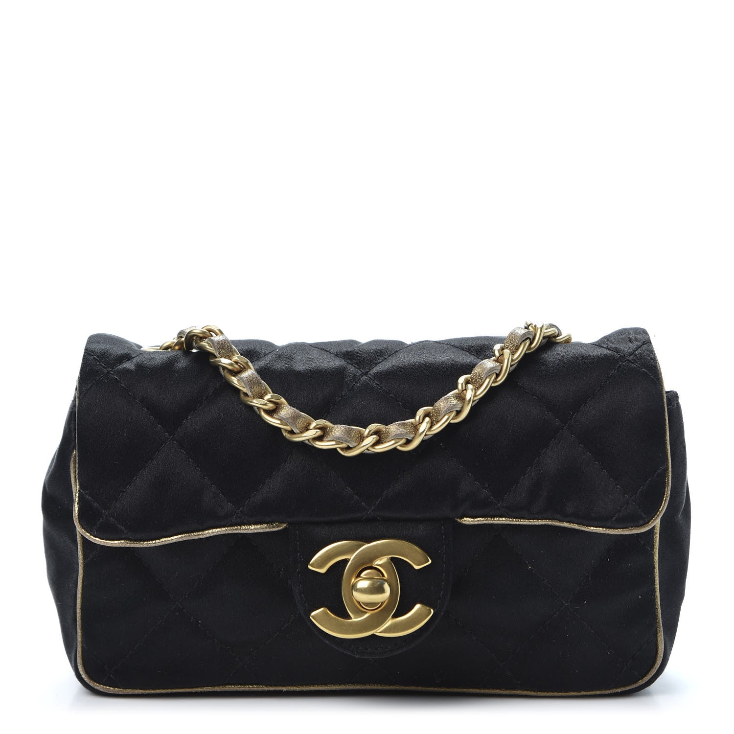 Chanel Satin Quilted Extra Mini Flap Black Gold 1 of 9
