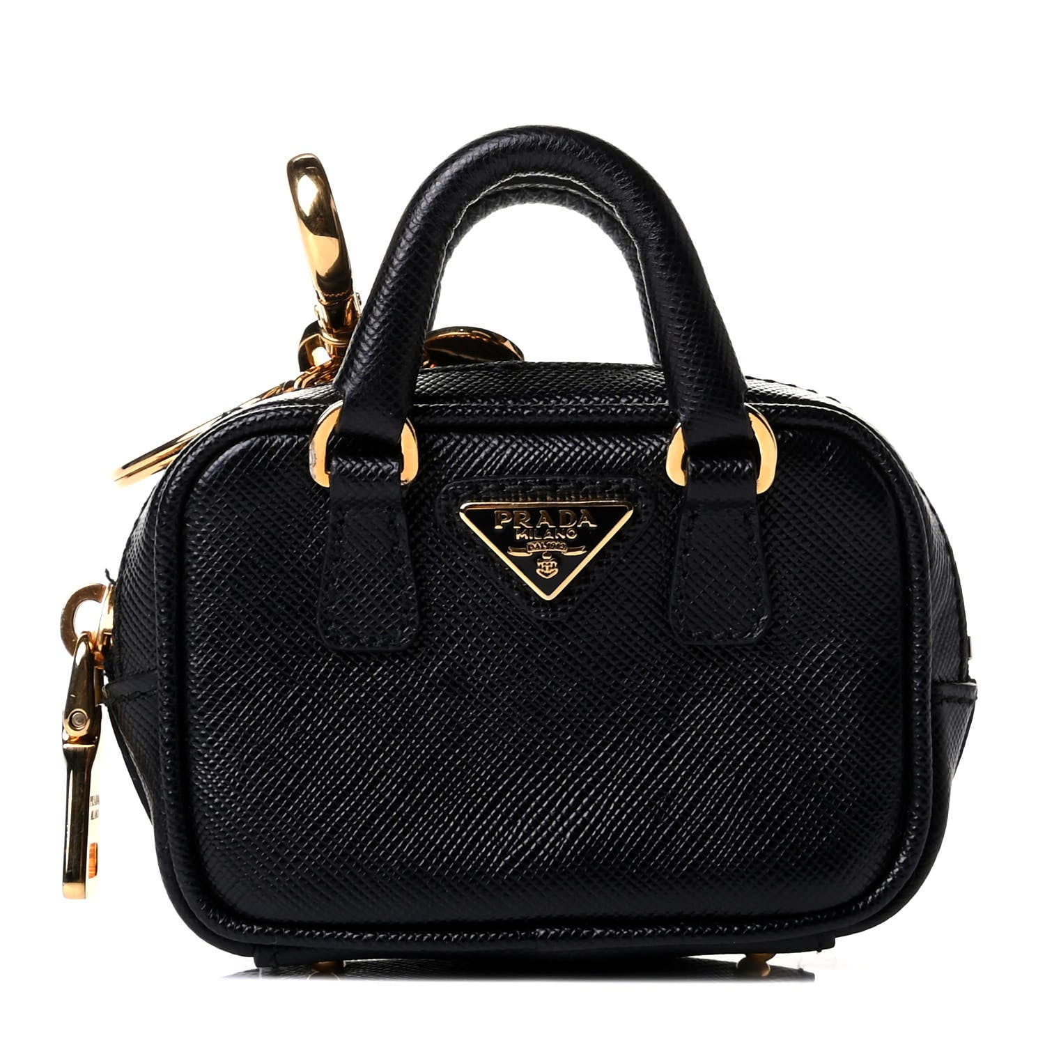 Prada Saffiano Lux Mini Top Handle Key Pouch Black 1 of 5