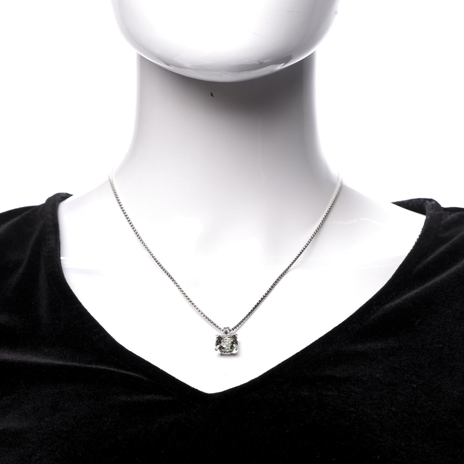 David Yurman Sterling Silver Diamond Prasiolite 11mm Chatelaine Pendant Necklace 2 of 6