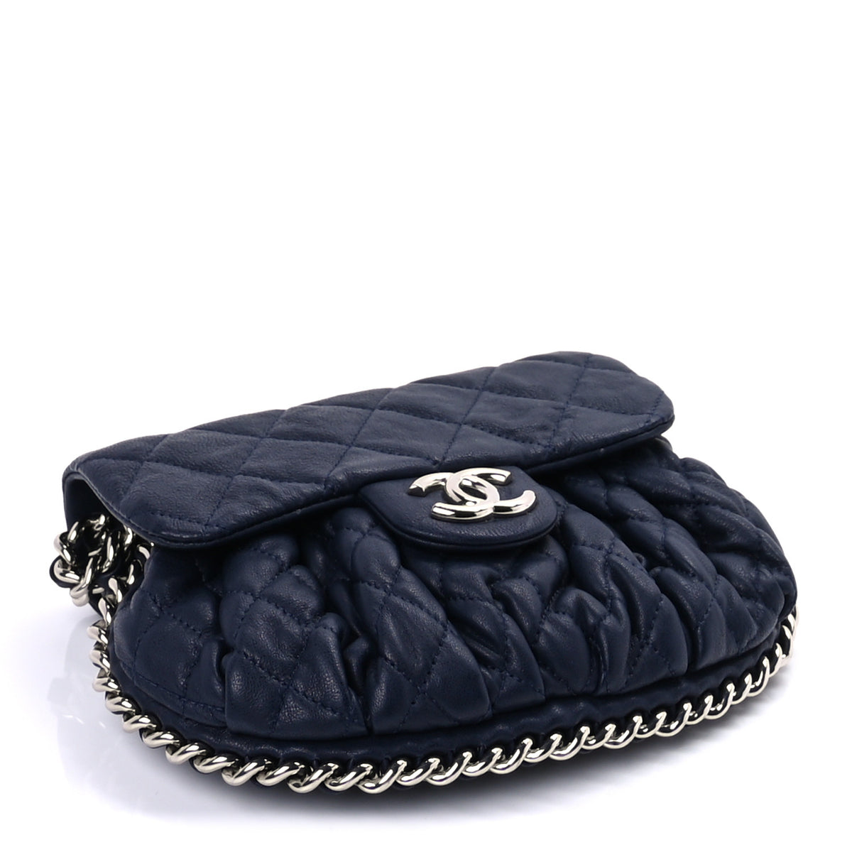 Chanel Washed Lambskin Quilted Mini Chain Around Flap Navy Blue 3 of 9