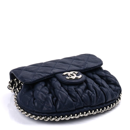 Chanel Washed Lambskin Quilted Mini Chain Around Flap Navy Blue 3 of 9