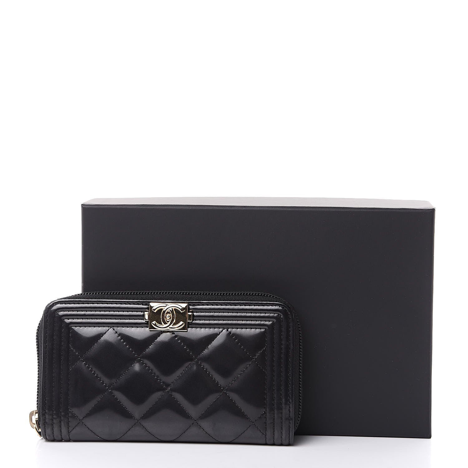 Chanel Glazed Calfskin Quilted Small Boy Zip Around Wallet Black 9 of 9