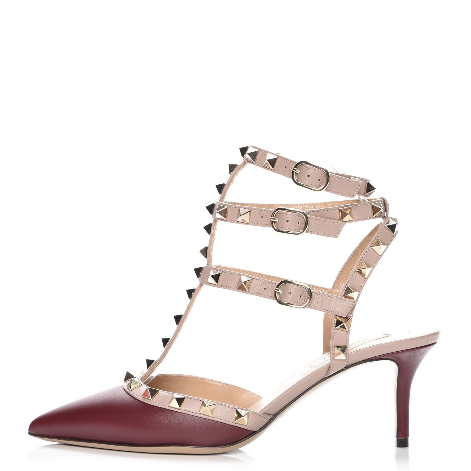 Valentino Garavani Calfskin Nappa Rockstud Ankle Strap 65mm Pumps 37 Crimson Poudre 1 of 8