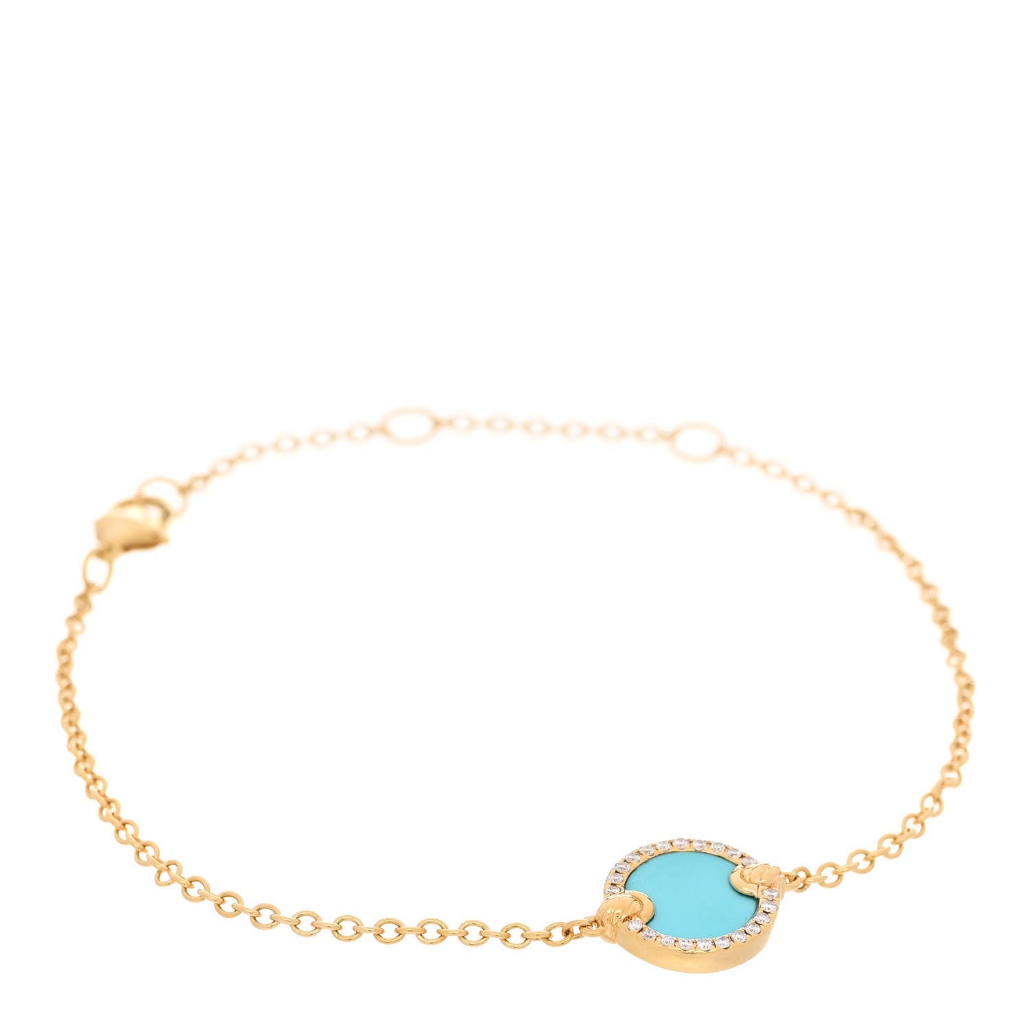 David Yurman DAVID YURMAN 18K Yellow Gold Diamond Turquoise Petite Elements Bracelet 1 of 3
