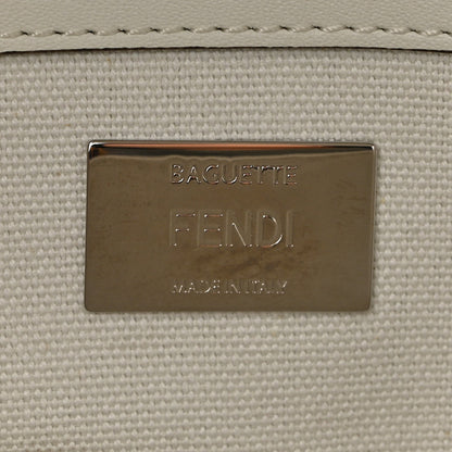 Fendi Canvas Vitello King FF Embroidered Baguette White Black 6 of 7
