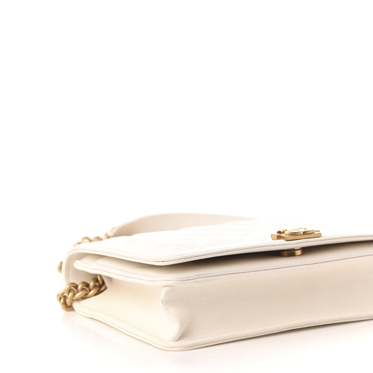 Caviar Quilted Boy Wallet On Chain WOC White