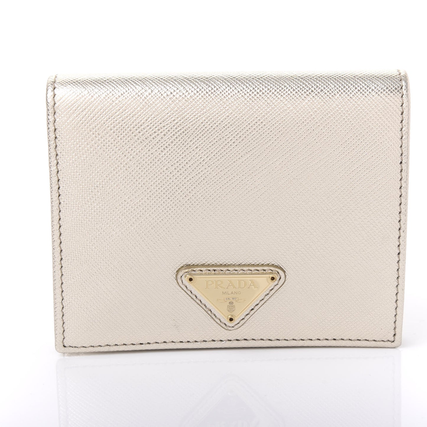 Metallic Saffiano Flap Compact Wallet Pirite