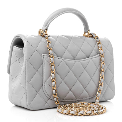 Chanel Lambskin Quilted Mini Top Handle Rectangular Flap Grey 3 of 9
