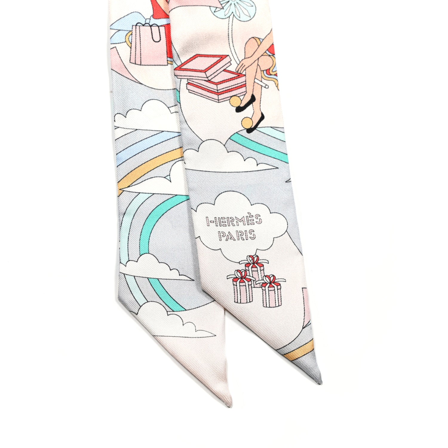 Hermes Silk Carres Volants Twilly Grenadine Gris Perle Rose Pale 2 of 4