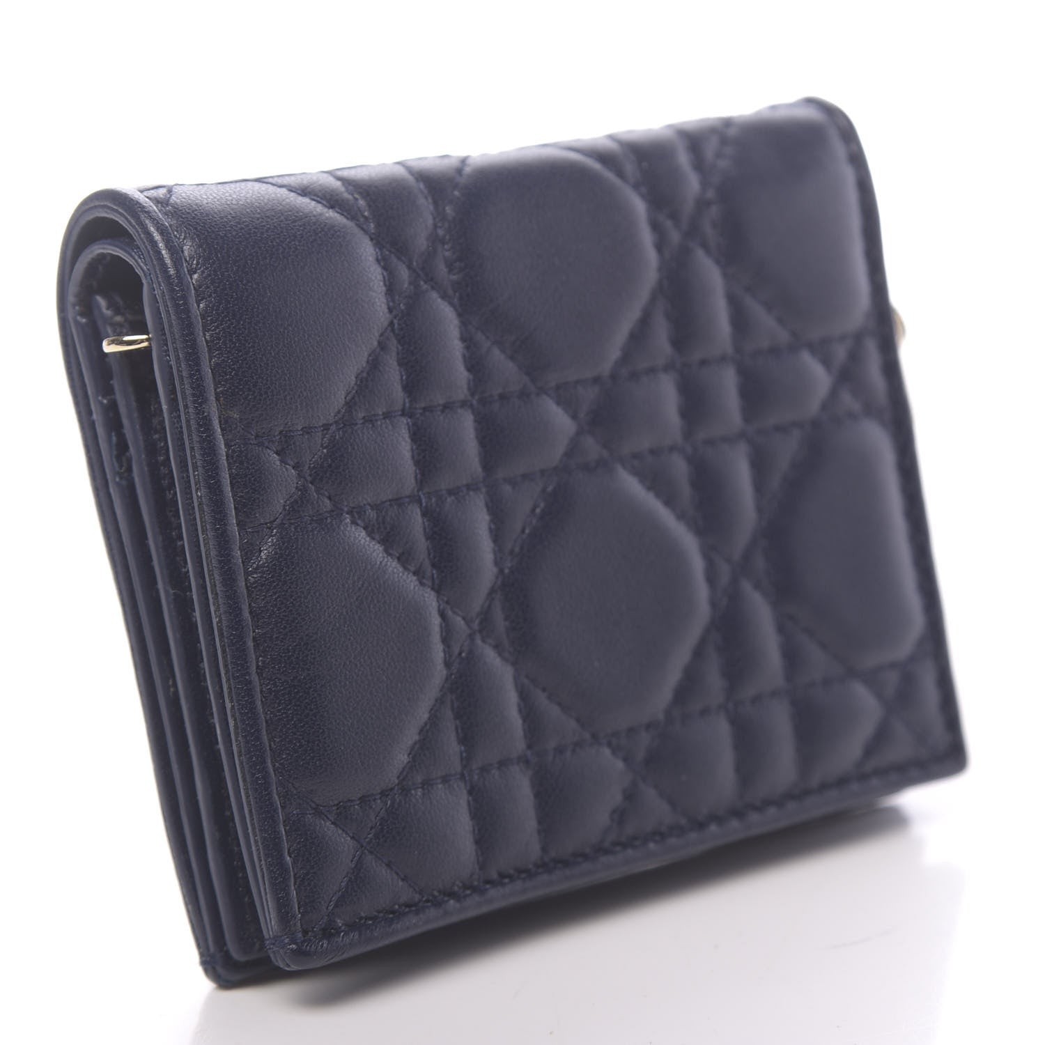 Christian Dior Lambskin Cannage Mini Lady Dior Wallet Navy 3 of 9