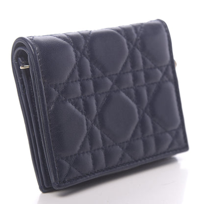 Christian Dior Lambskin Cannage Mini Lady Dior Wallet Navy 3 of 9
