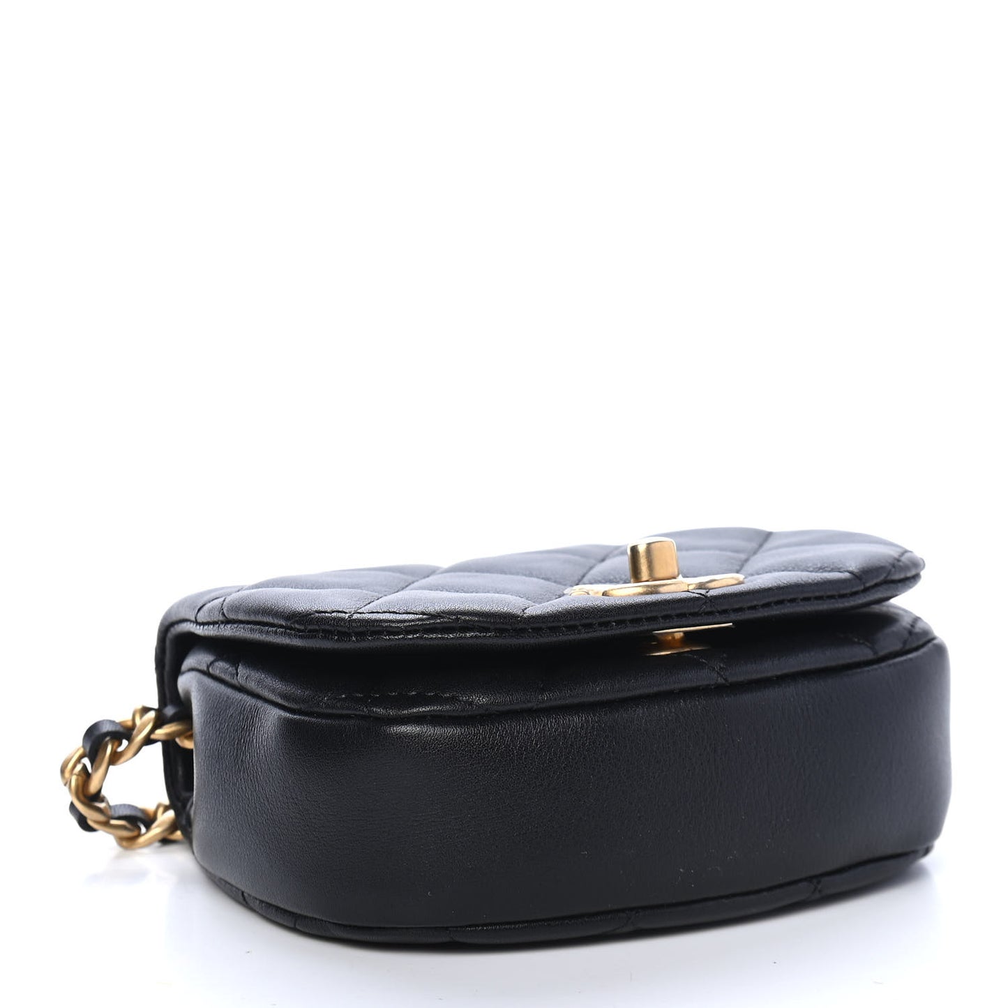Calfskin Quilted Mini Coco Mail Clutch with Chain Black