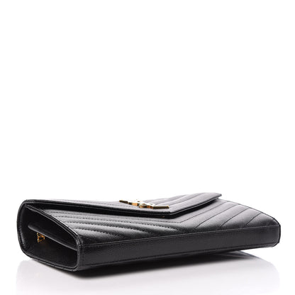 Saint Laurent Grain De Poudre Matelasse Chevron Monogram Chain Wallet Black 4 of 10