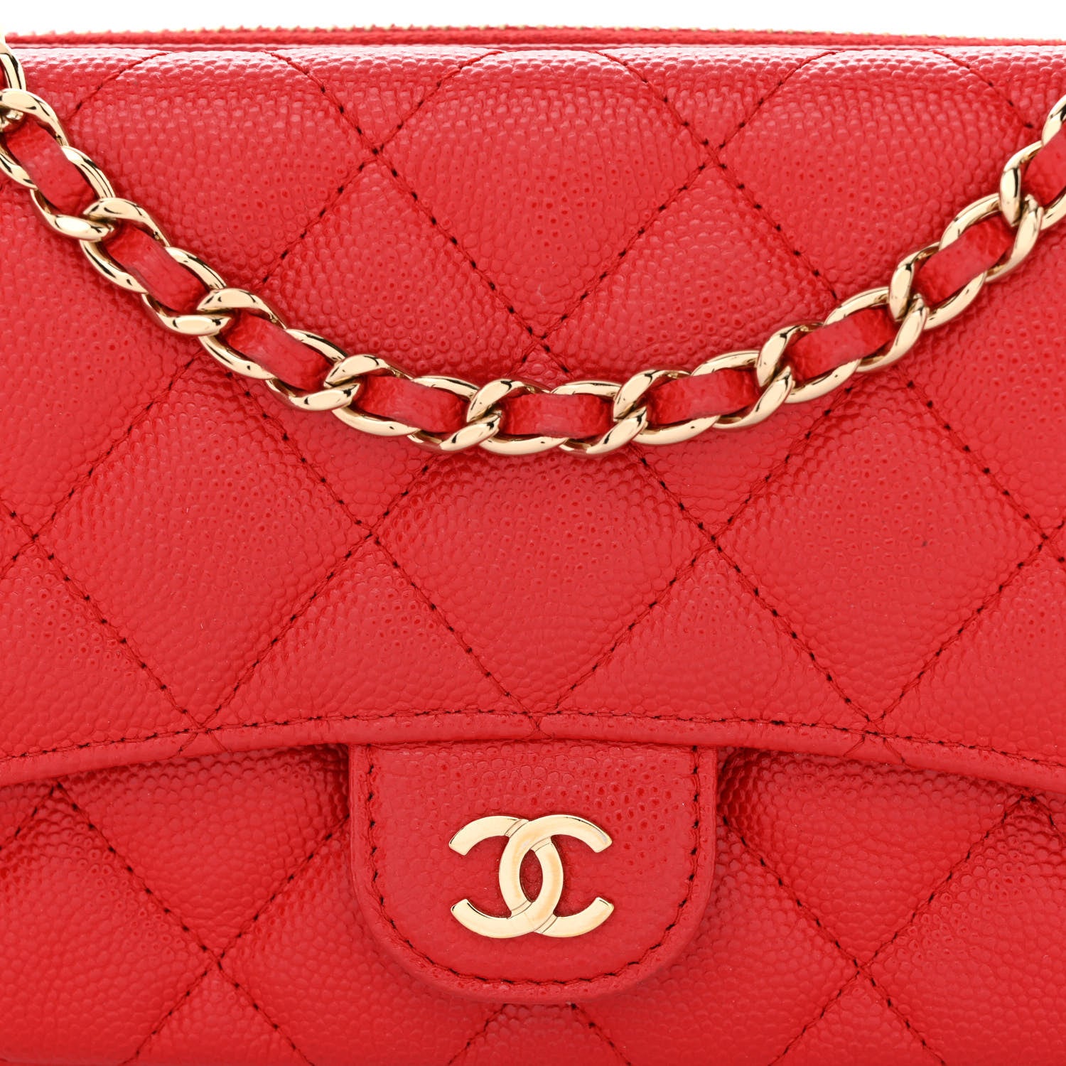 Chanel Caviar Quilted Flap Phone Holder With Chain Red 10 of 16