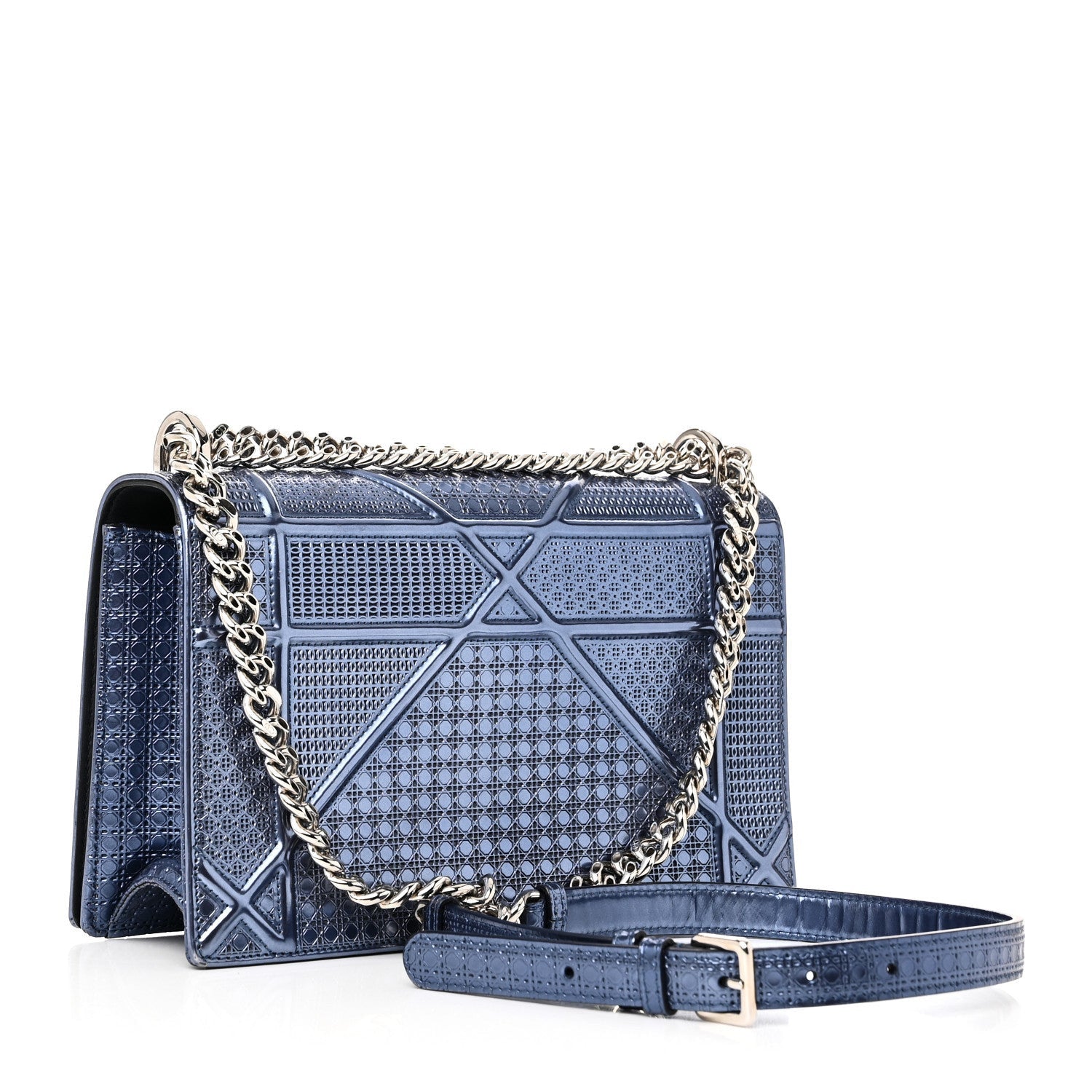 Christian Dior Patent Micro-Cannage Medium Diorama Flap Bag Blue 3 of 7