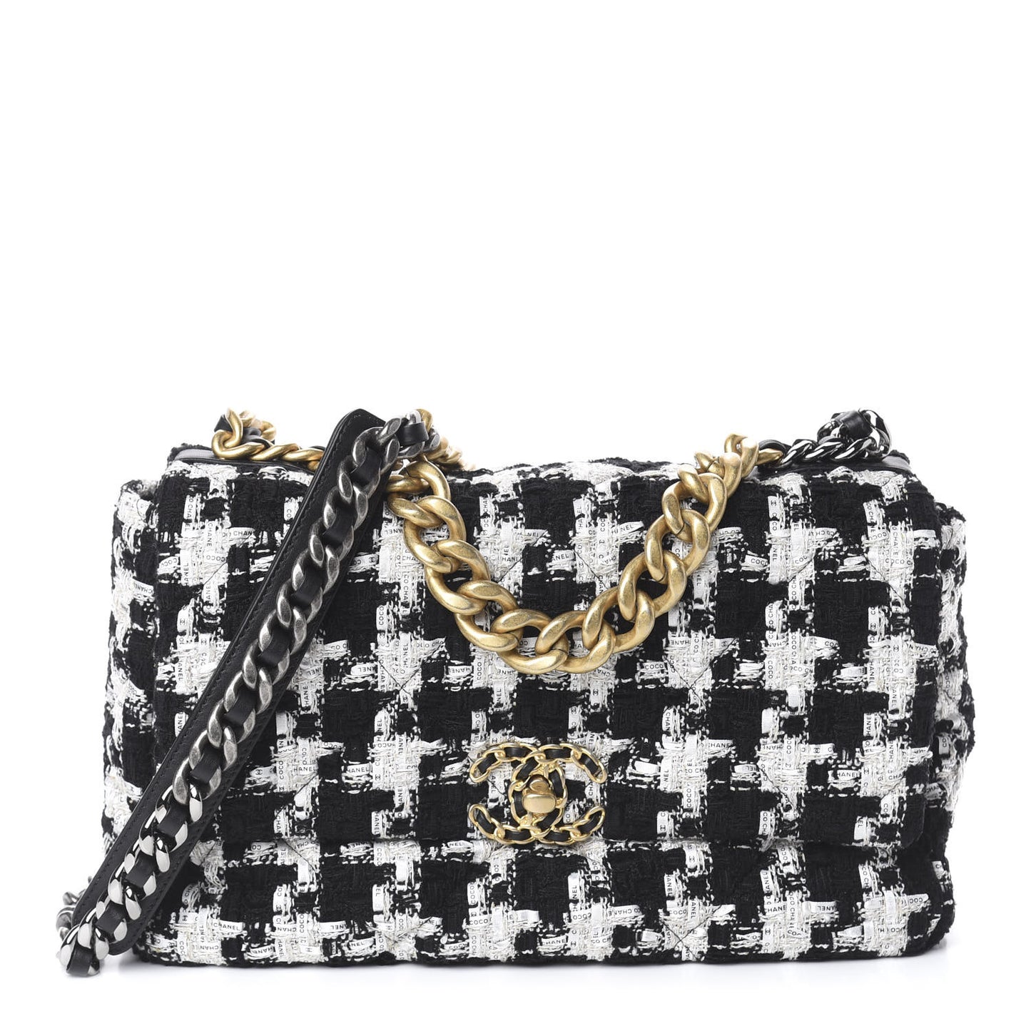 Tweed Quilted Medium 19 Flap Black Ecru White