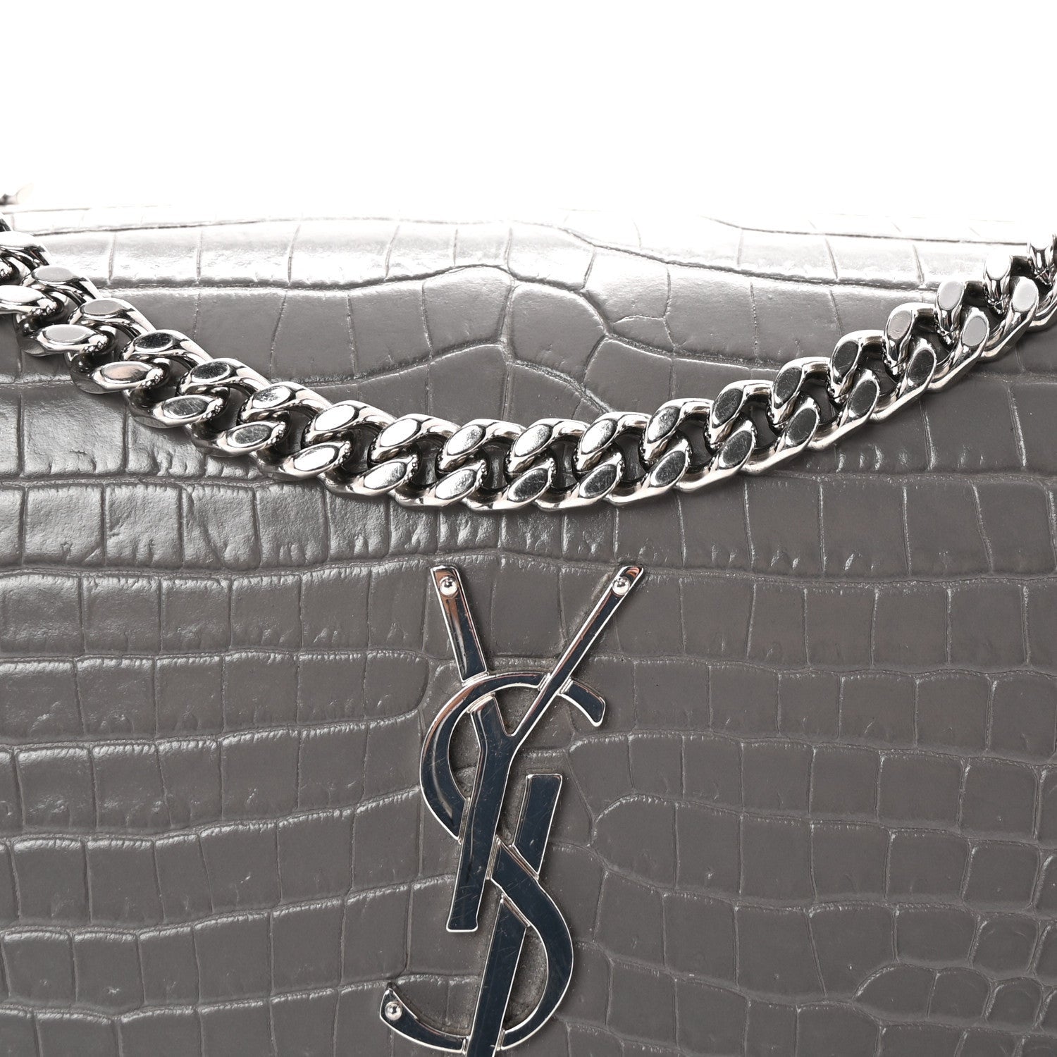Saint Laurent Calfskin Crocodile Embossed Medium Monogram Sunset Fog 7 of 7