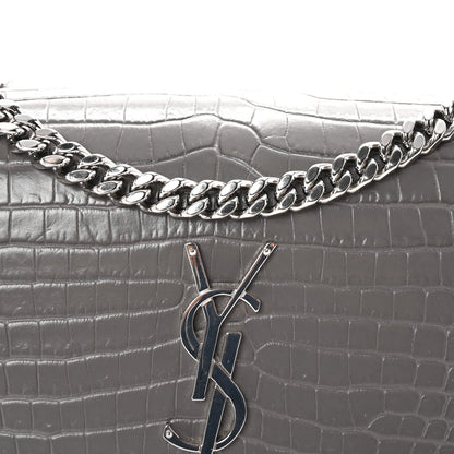 Saint Laurent Calfskin Crocodile Embossed Medium Monogram Sunset Fog 7 of 7