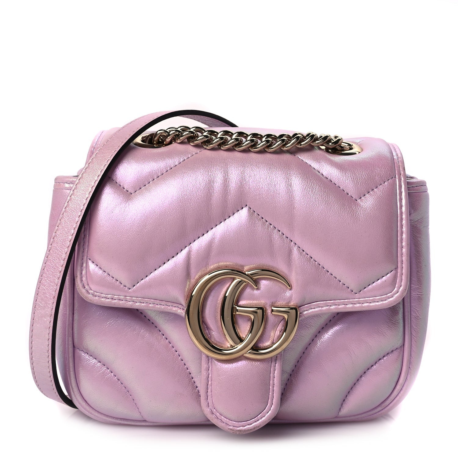 Gucci Iridescent Nappa Chevron Matelasse Mini GG Marmont Shoulder Bag Iridescent Escape Pink 1 of 8