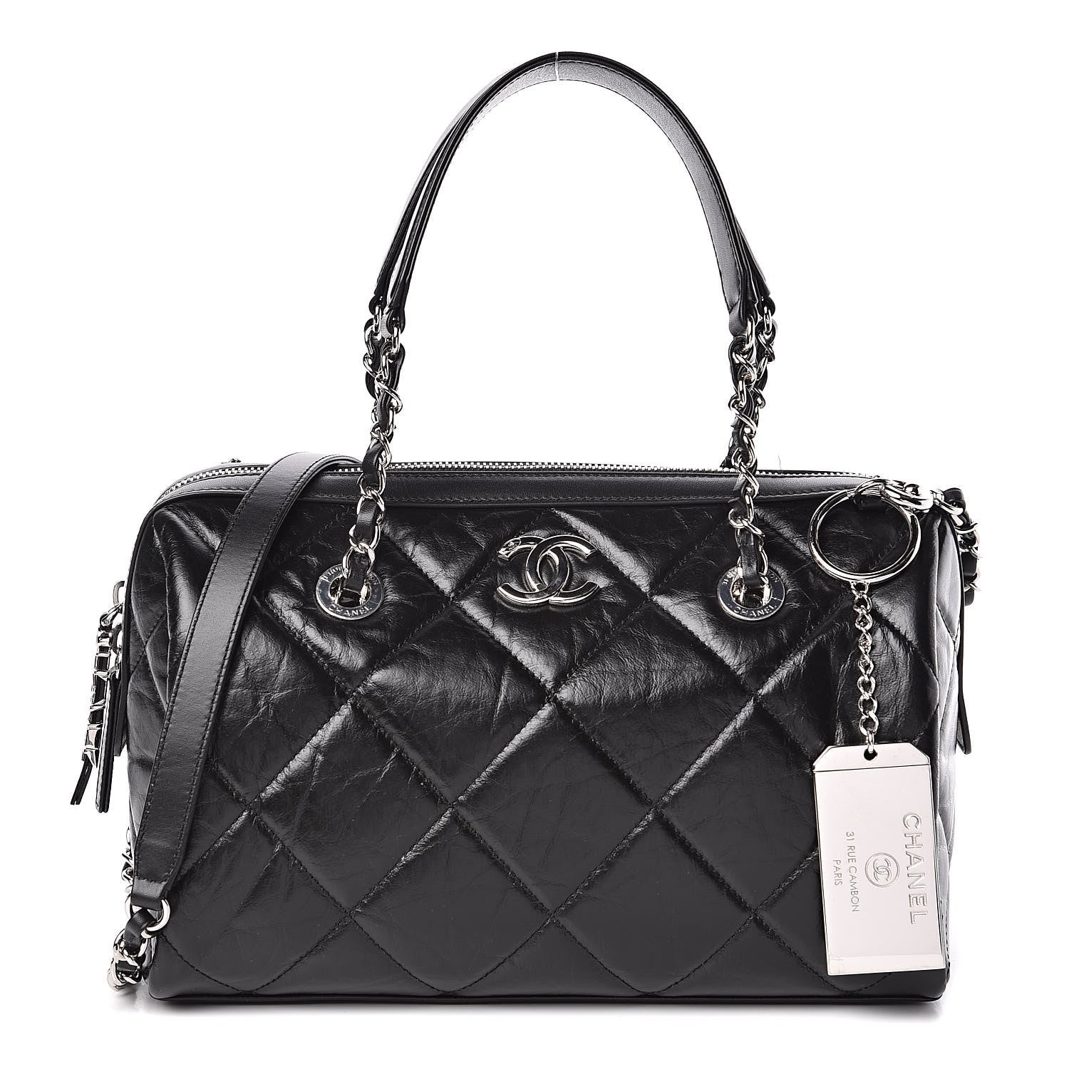 Chanel Calfskin Quilted Small CC Bowling Bag Black 1 of 12