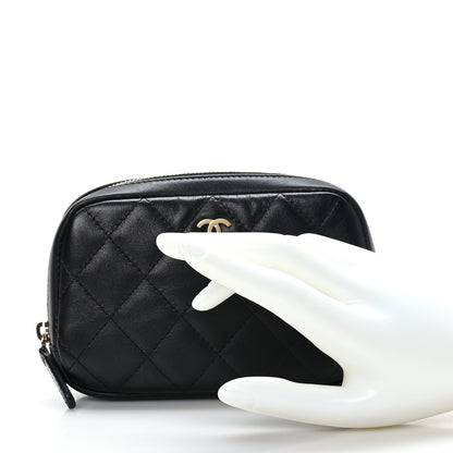 Chanel Lambskin Quilted Small Curvy Pouch Cosmetic Case Black 2 of 9