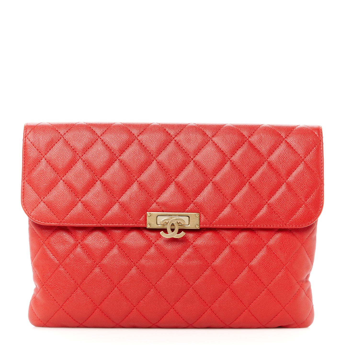 Caviar Quilted Medium Golden Class Pouch Red