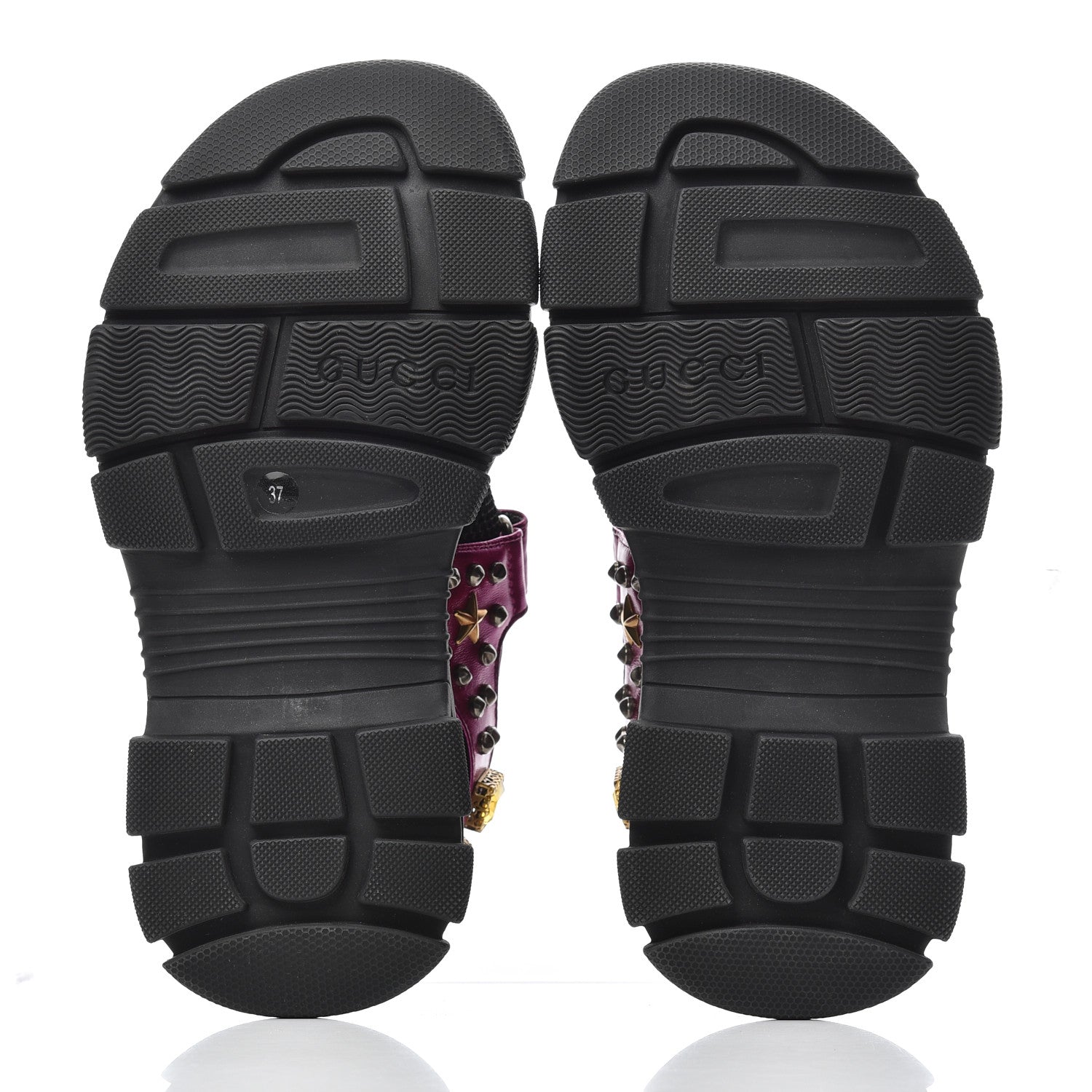 Gucci Nappa Mesh Crystal Embellished Studded Womens Aguru Sandals 37 Pink Black 6 of 15