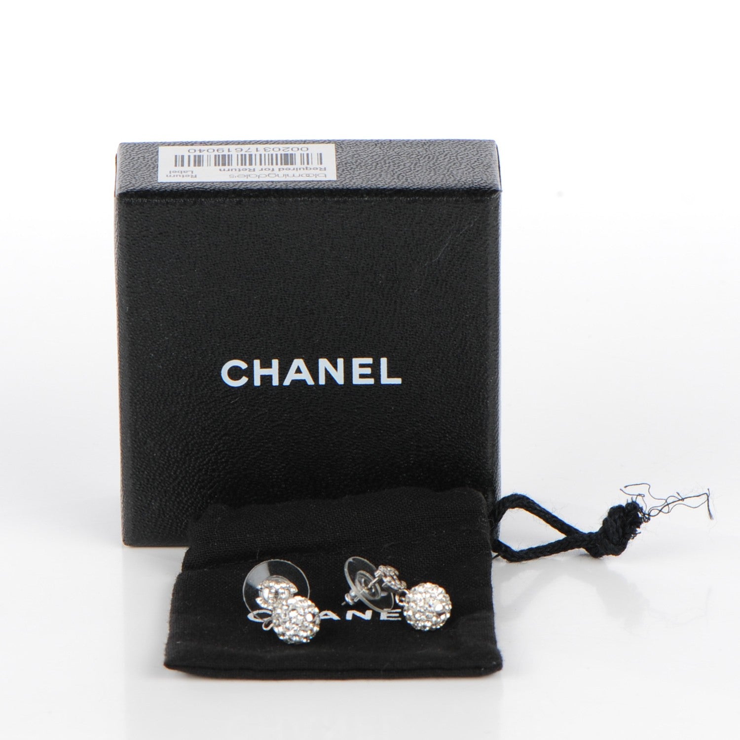 Chanel Crystal CC Drop Earrings White 5 of 5