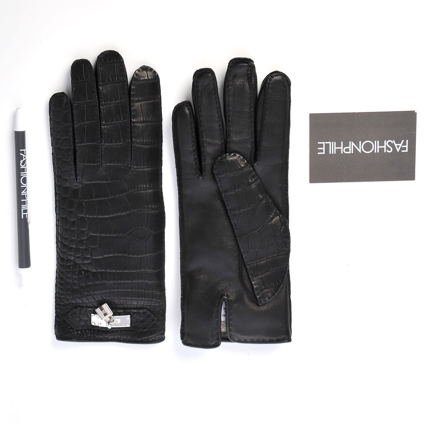 Matte Alligator Soya Kelly Lock Gloves 7 Black