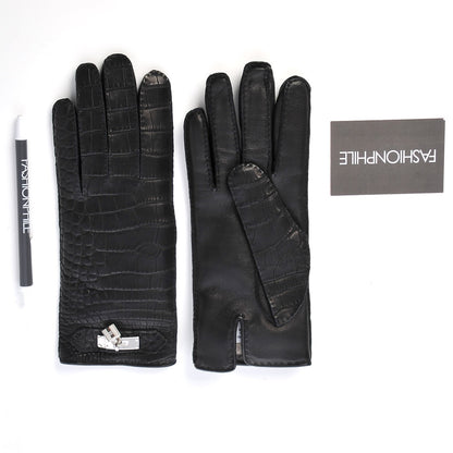 Hermes Matte Alligator Soya Kelly Lock Gloves 7 Black 2 of 4