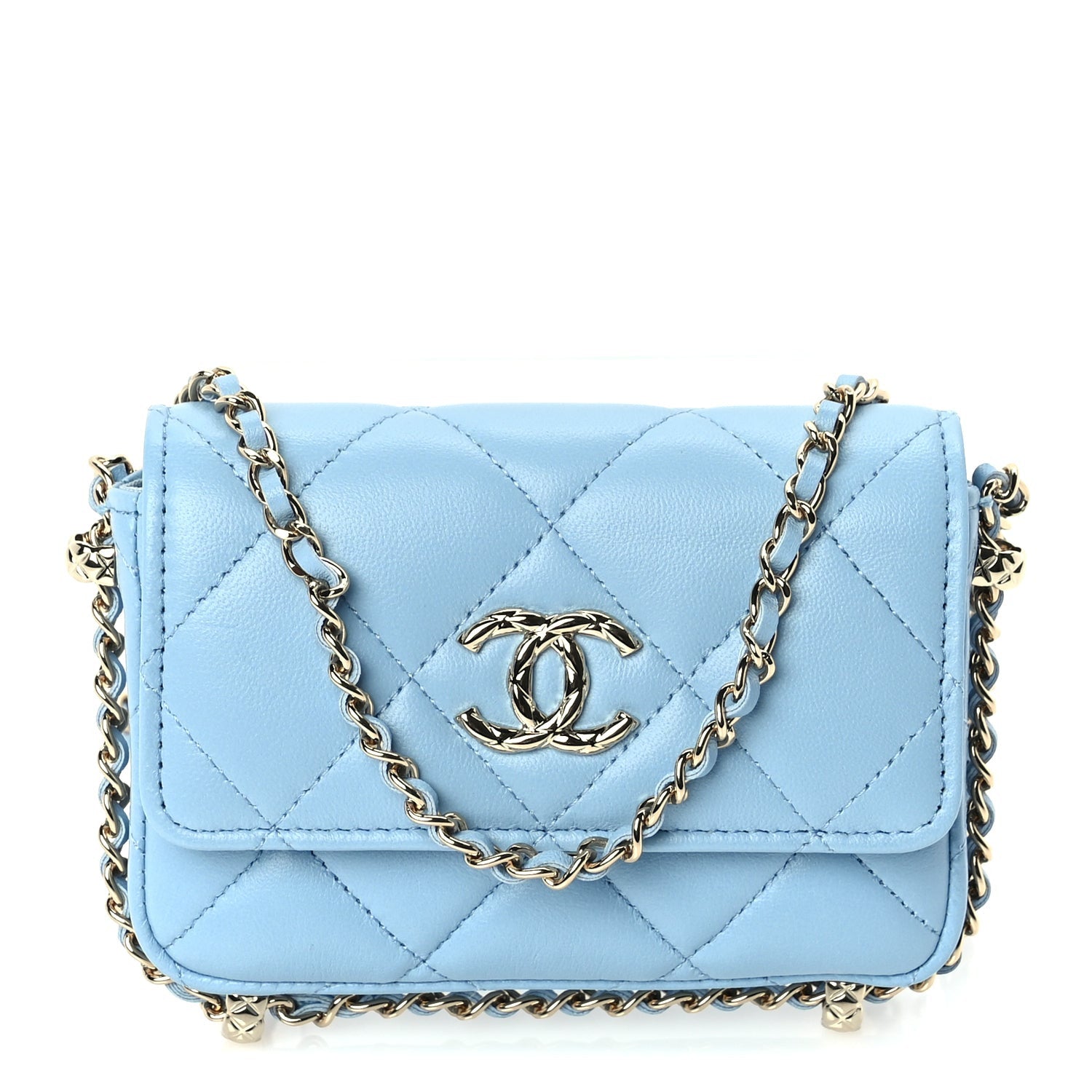 Chanel Lambskin Quilted CC Clutch With Chain Light Blue 1 of 10