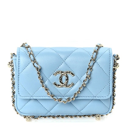 Chanel Lambskin Quilted CC Clutch With Chain Light Blue 1 of 10
