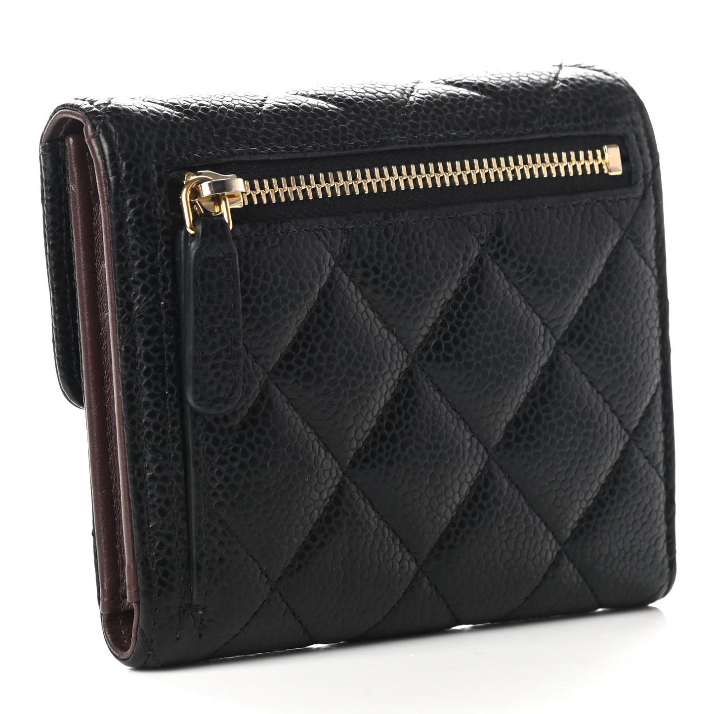 Caviar Quilted Compact Flap Wallet Black