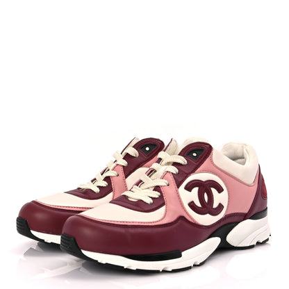 Chanel Calfskin CC Sneakers 39.5 Light Burgundy White Pink 4 of 9