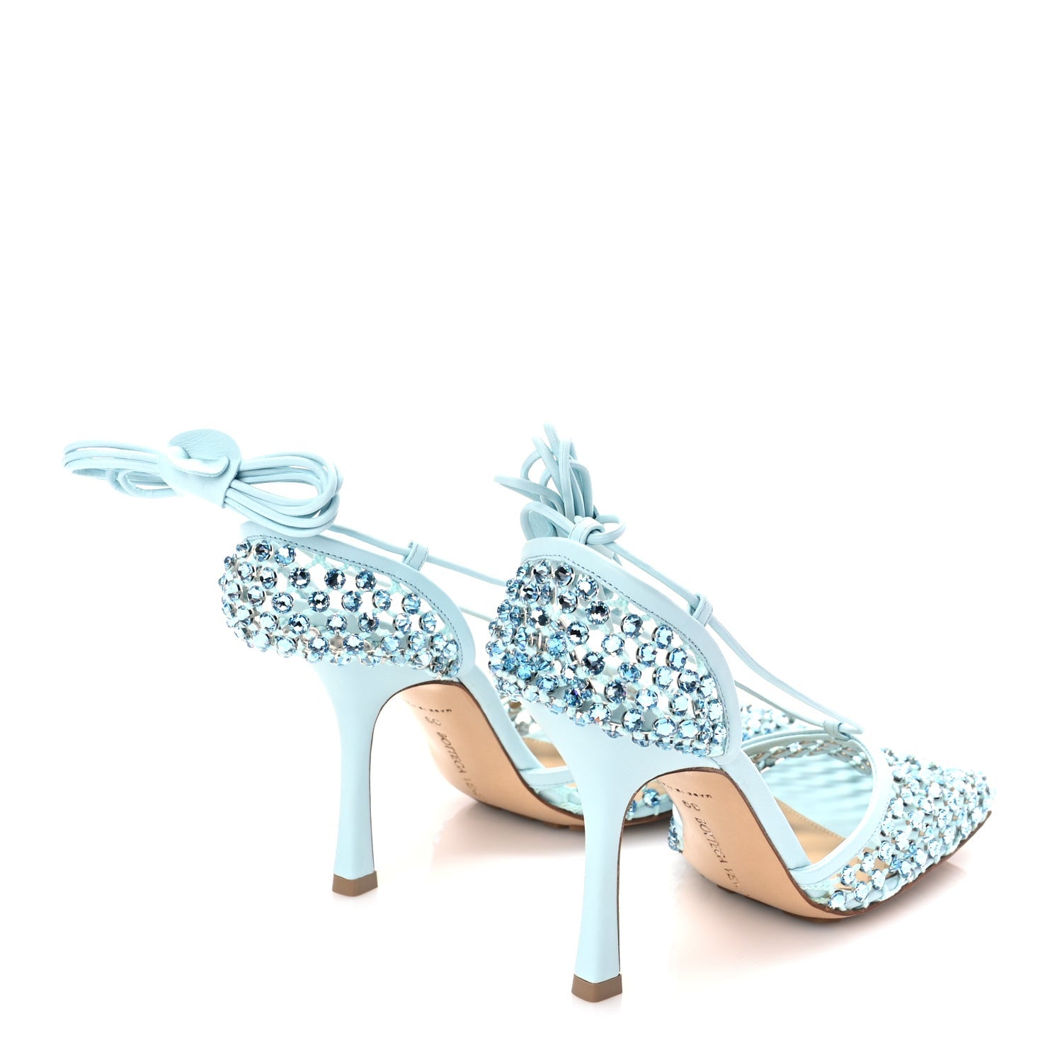 Bottega Veneta Mesh Nappa Crystal Embellished Sparkle Stretch Ankle Tie Sandals Pale Blue 6 of 8