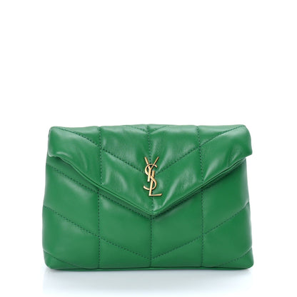Saint Laurent Lambskin Monogram Loulou Puffer Pouch Clutch New Vert 1 of 7