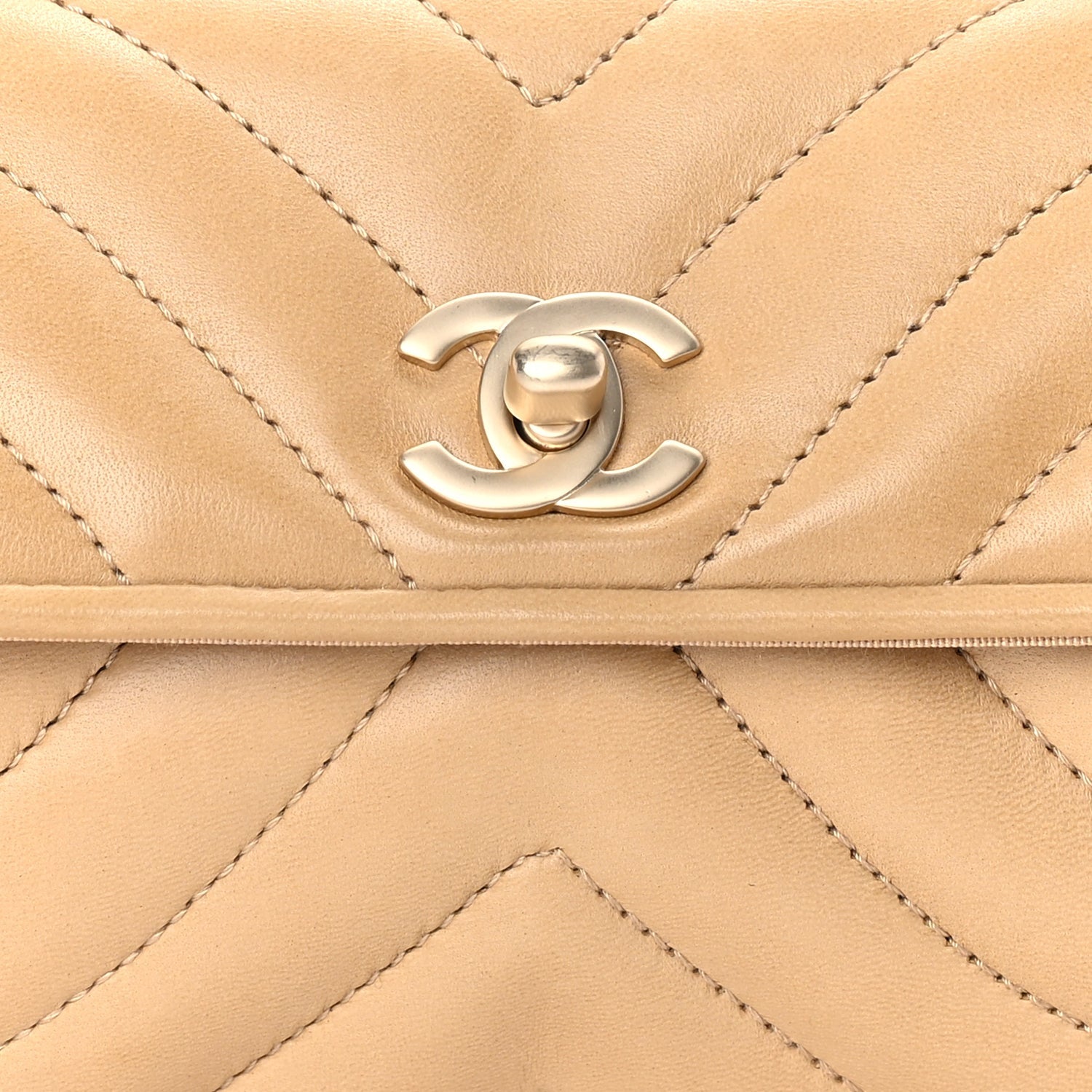 Chanel Lambskin Chevron Small East West Single Flap Bag Beige 7 of 9