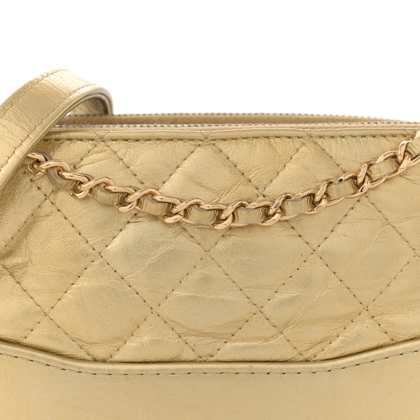 Metallic Aged Calfskin Quilted Small Gabrielle Clutch With Chain Gold