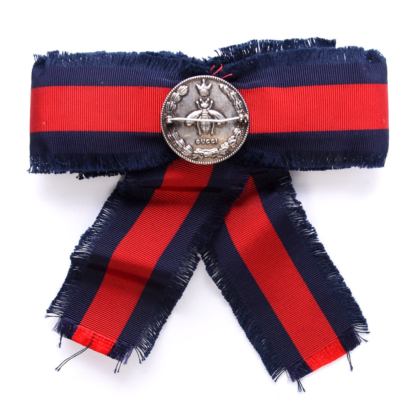 Grosgrain Web Crystal Bow Brooch Blue Red