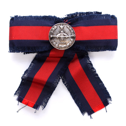 Gucci Grosgrain Web Crystal Bow Brooch Blue Red 3 of 5