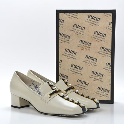 Gucci Goatskin Crystal Mid-Heel Loafer Pumps 41 Ivory 10 of 10