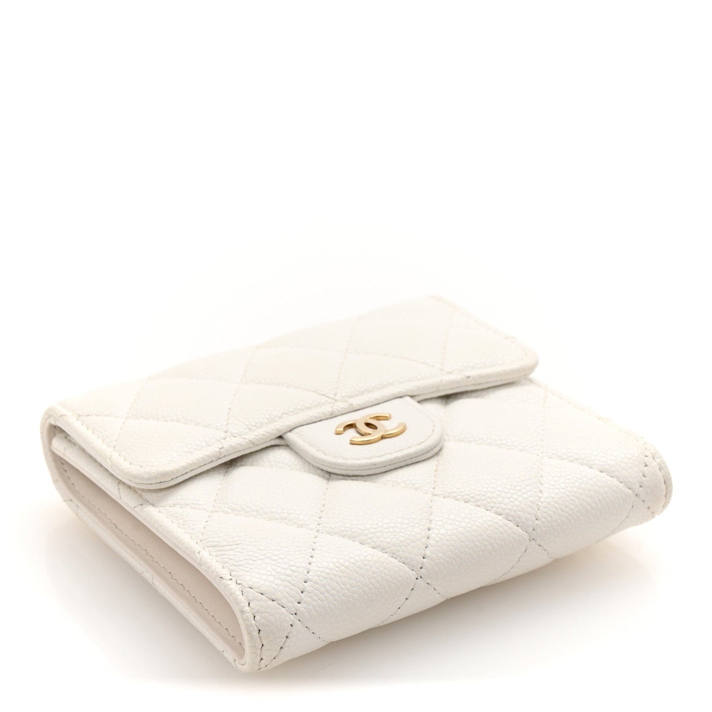 Caviar Quilted Compact Flap Wallet White