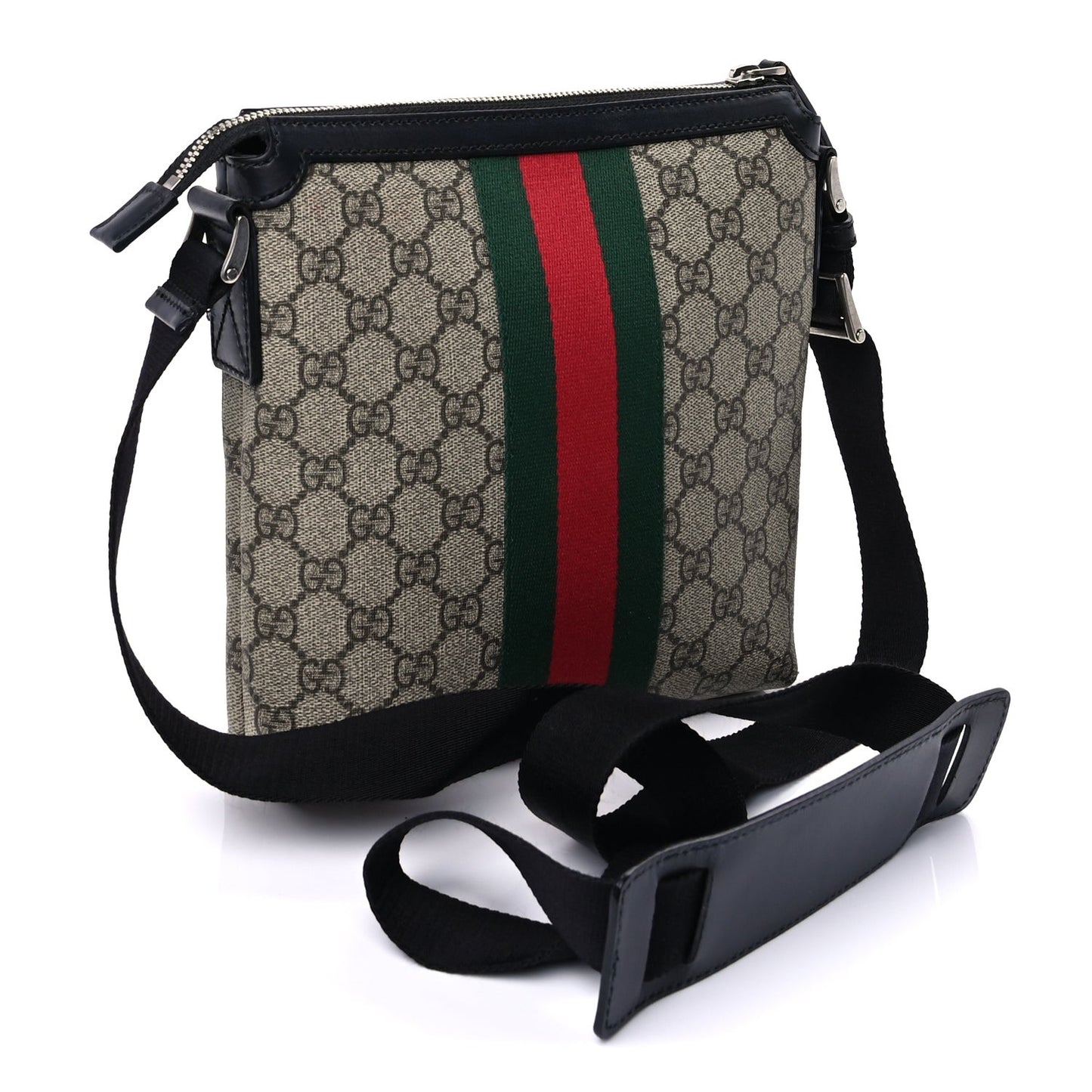 GG Supreme Monogram Web Messenger Bag Black