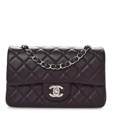 Lambskin Quilted Mini Rectangular Flap Dark Purple